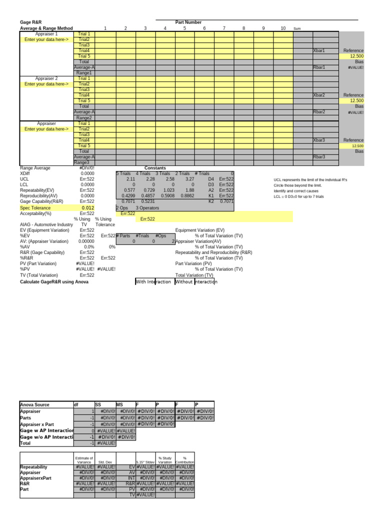 Gage R&R Analysis Template Guide | PDF | Statistical Theory | Data Analysis