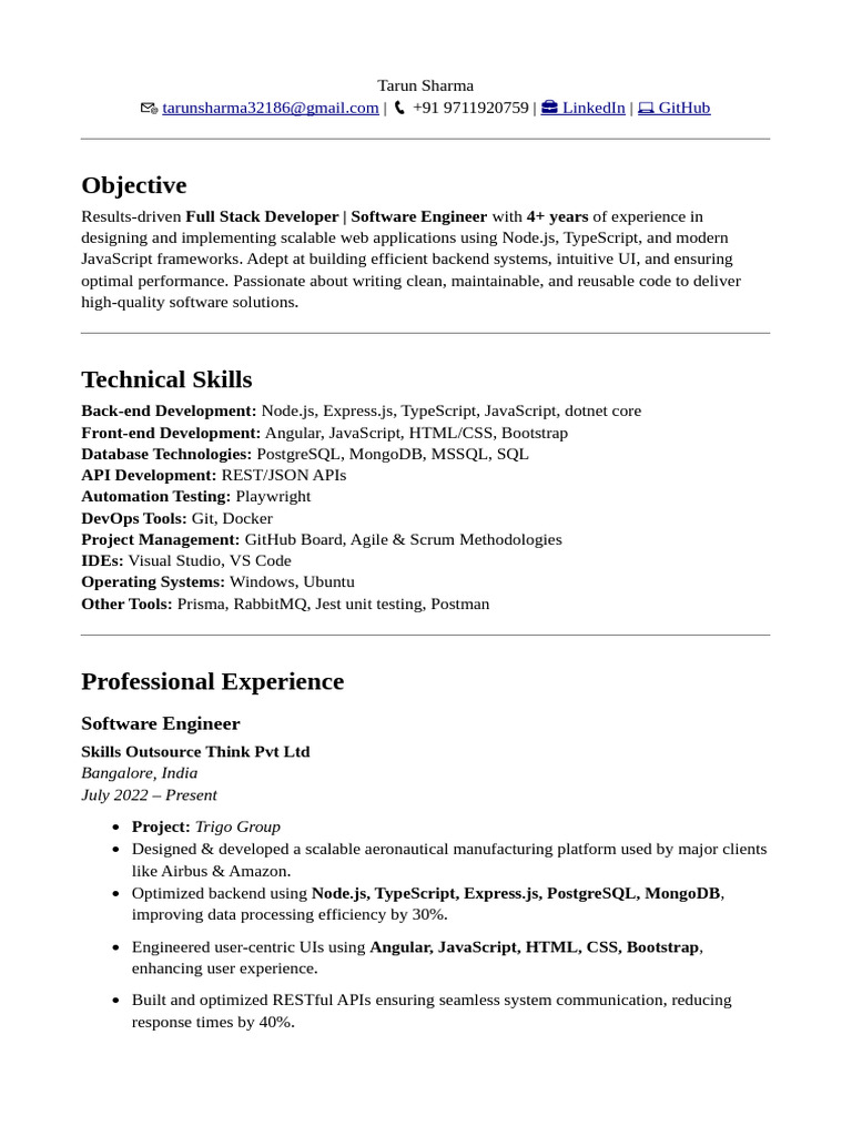 Full Stack Developer Resume Overview | PDF | Java Script | Information ...