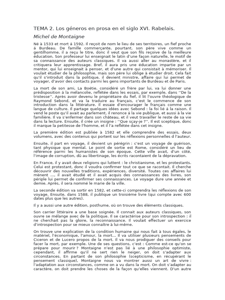 Montaigne et Rabelais : Humanisme XVIe siècle | PDF | Michel de ...