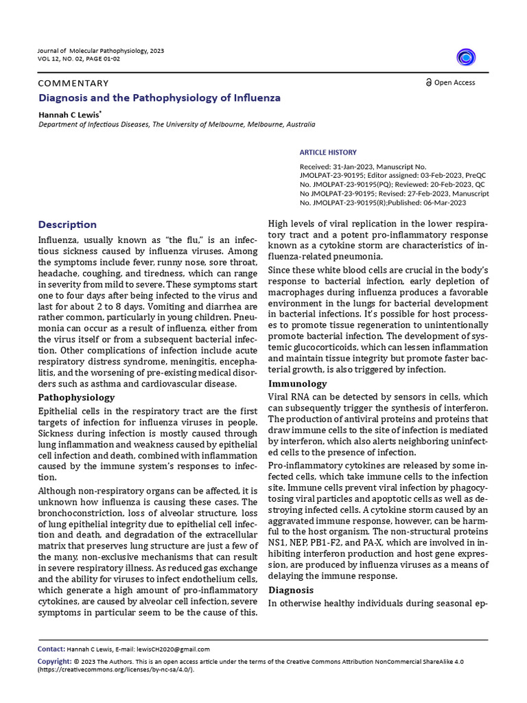 Pathophysiology Insights on Influenza | PDF | Influenza | Infection