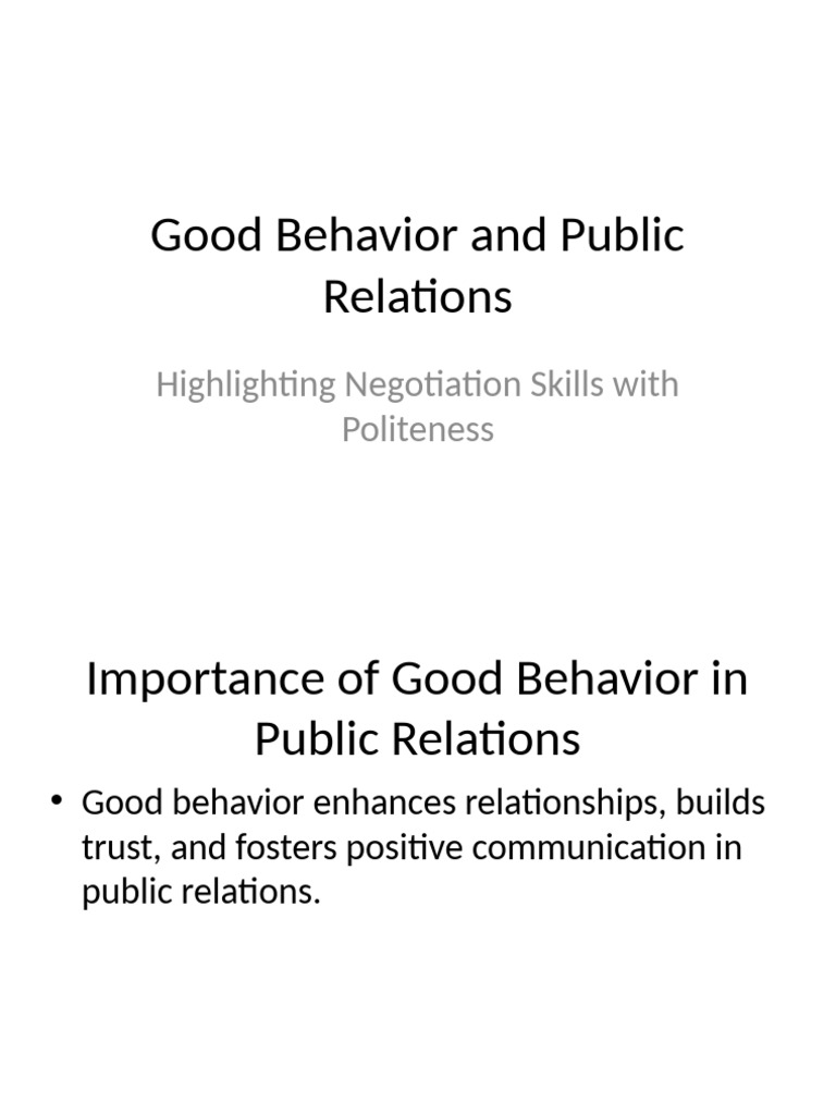 Good Behavior in Public Relations | PDF