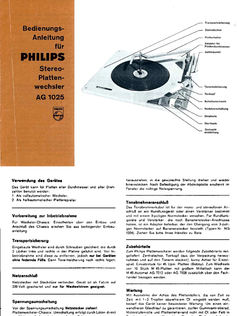 Philips AG 1025 Stereo - Record - Player - Usr - SM | PDF