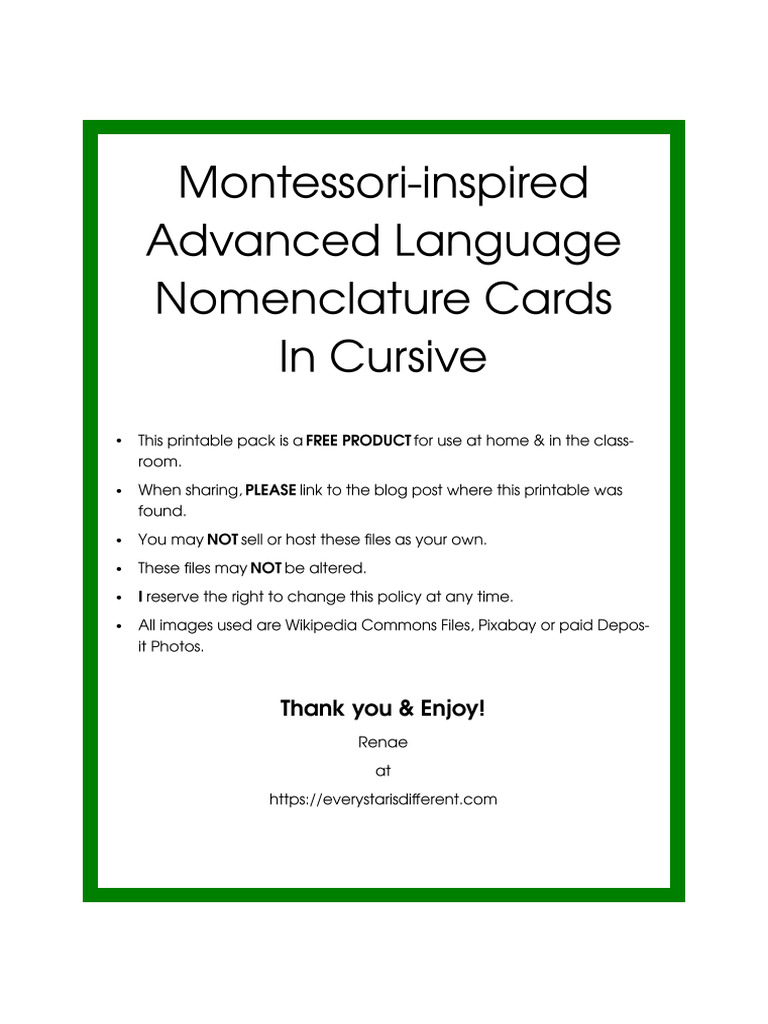 Green Series Nomenclature Cards | PDF