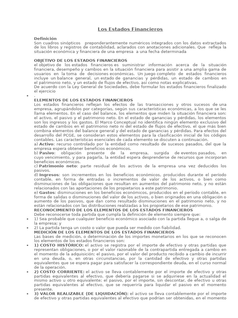 Elementos y Medición de Estados Financieros | PDF | Estado financiero ...
