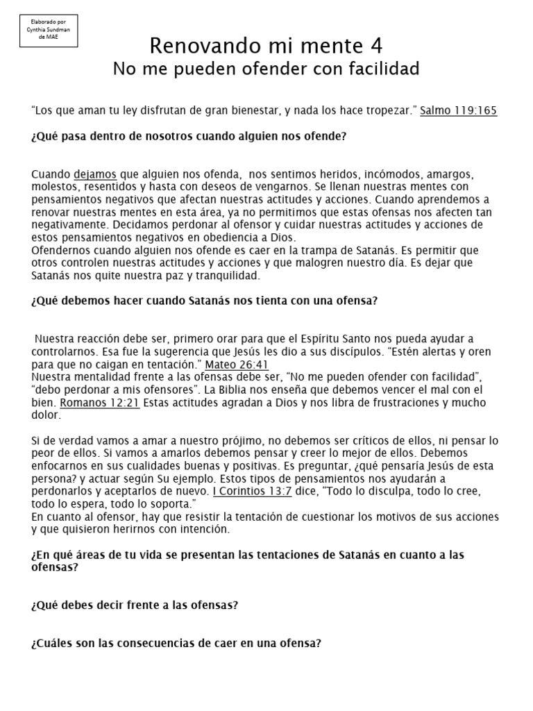 Renovando Mi Mente 4 No Ofender | PDF