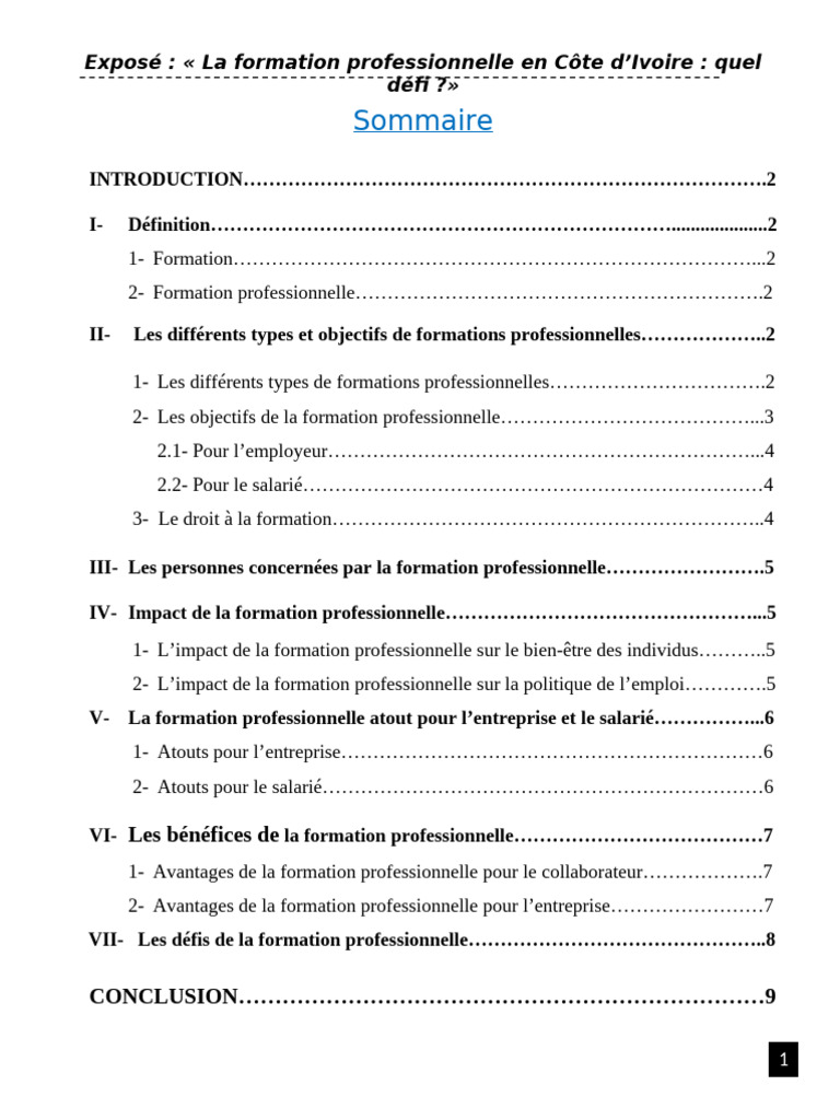 Formation professionnelle en Côte d'Ivoire | PDF | Développement ...