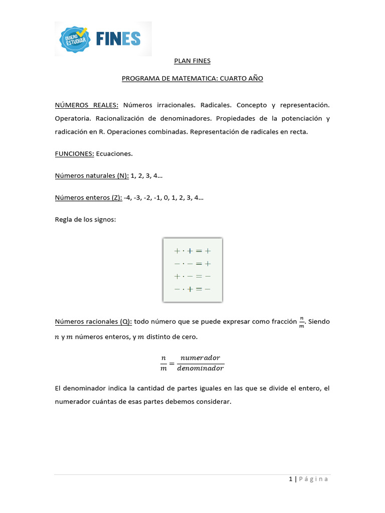 Matemáticas Cuarto Año: Números y Funciones | PDF | Números | Entero