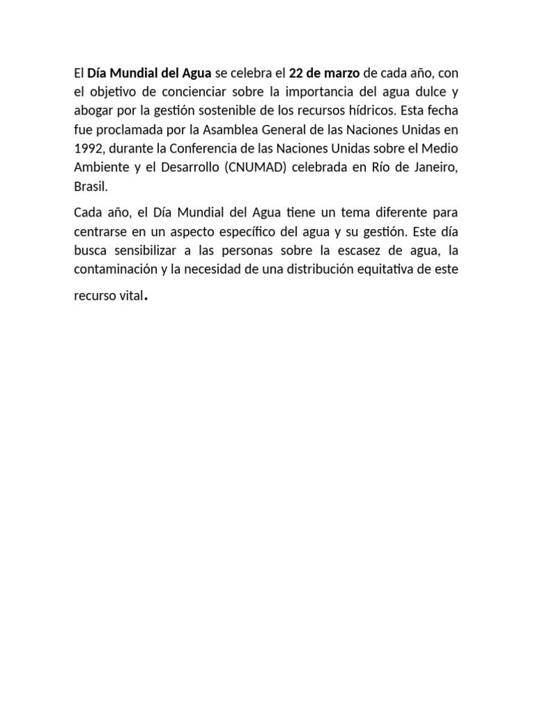 El Día Mundial Del Agua Se Celebra El 22 de Marzo de Cada Año | PDF ...
