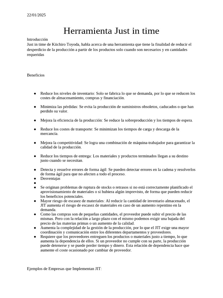Beneficios y Desventajas del Just in Time | PDF | Lean Manufacturing ...