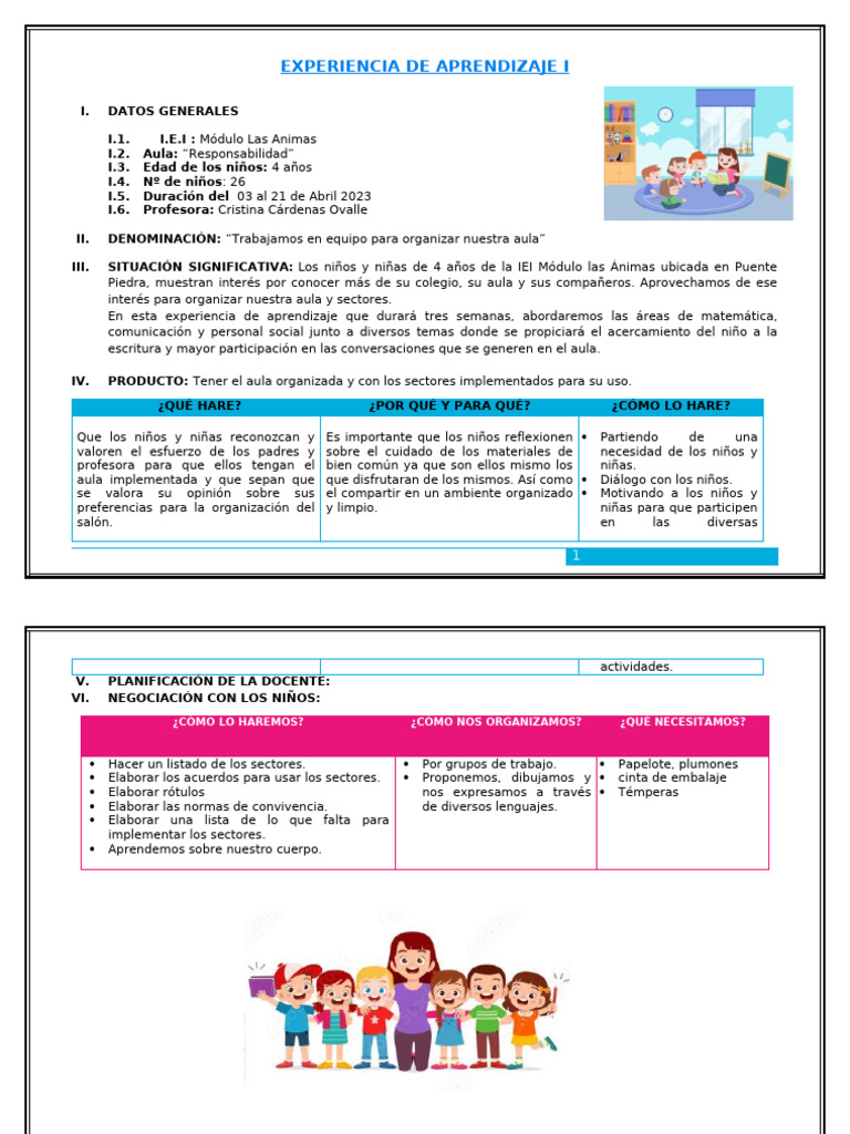 Organización del Aula para Niños de 4 Años | PDF | Salón de clases ...