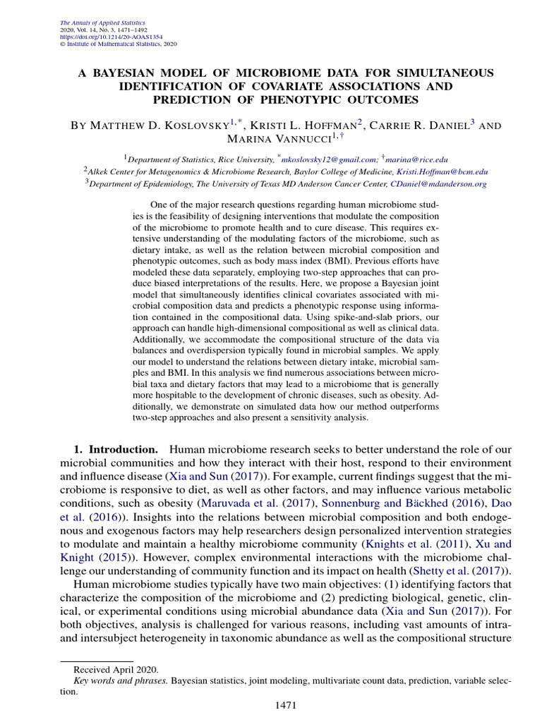 Bayesian Model for Microbiome Analysis | PDF | Dependent And ...
