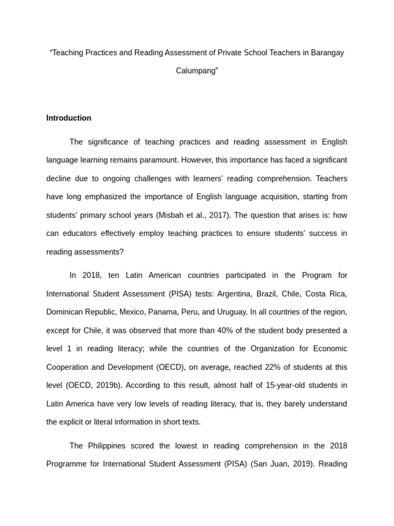 Teaching Practices and Reading Assessment of Private School Teachers in ...