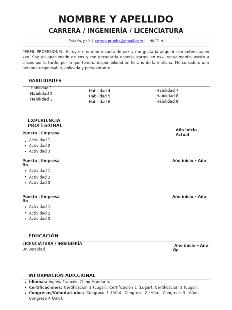 Formato CV ATS para Ingenieros | PDF