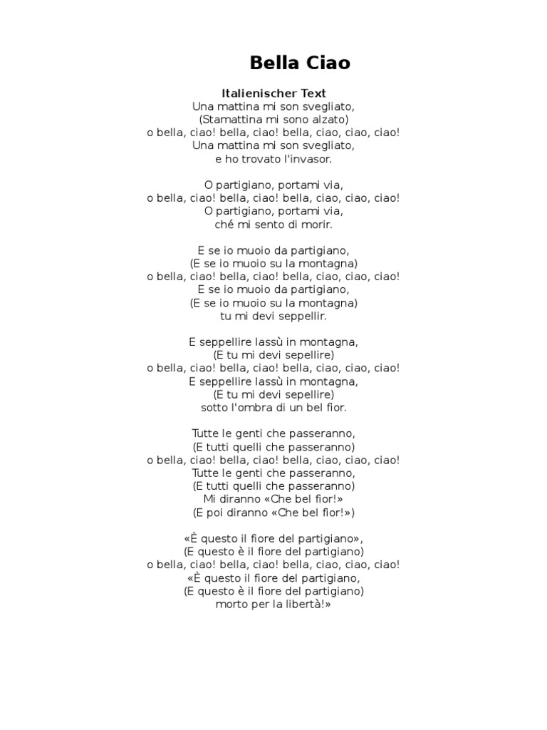 Bella Ciao Italienischer Text