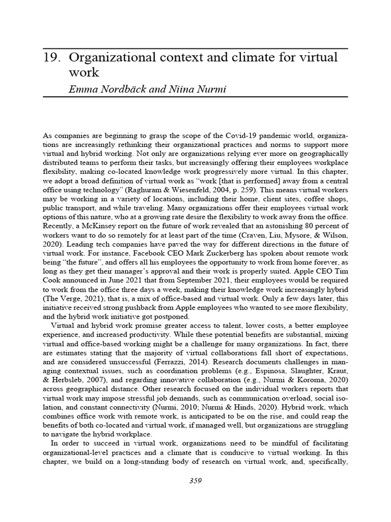 Virtual Work: Context and Climate Insights | PDF | Employment | Policy