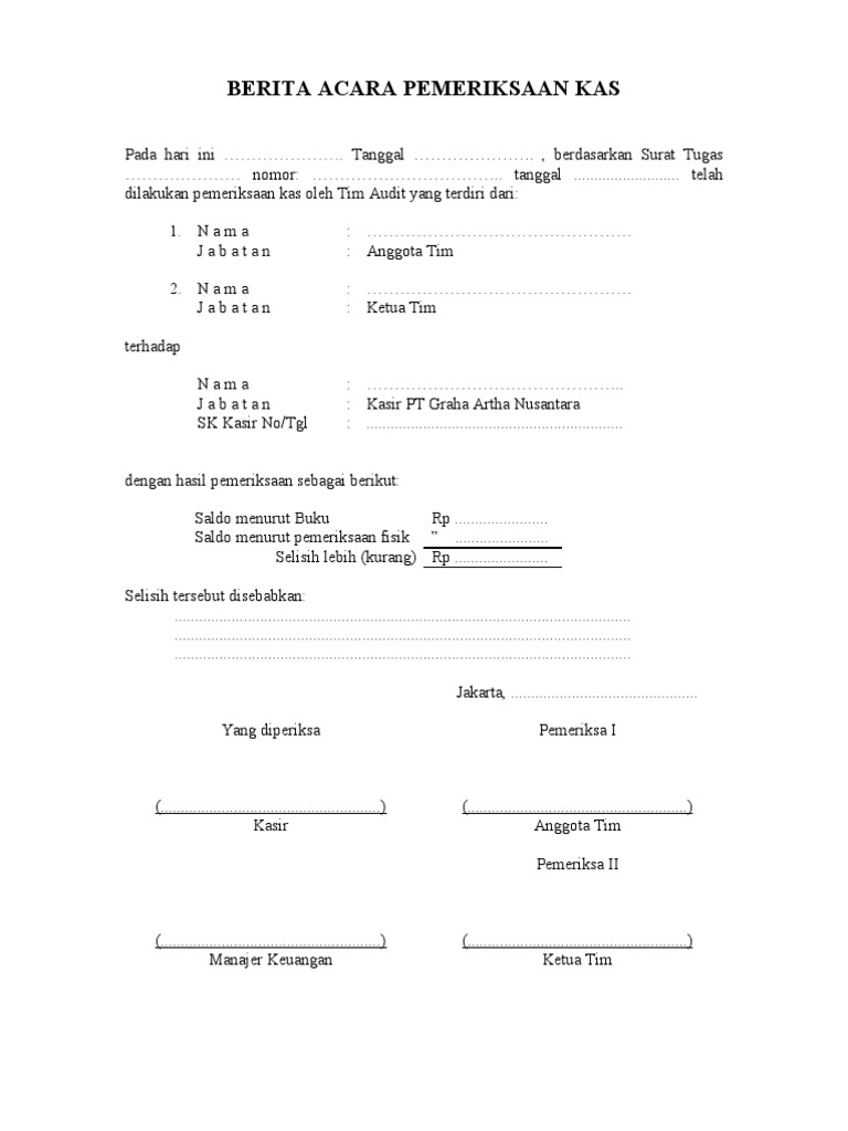 Berita Acara Pemeriksaan Kas