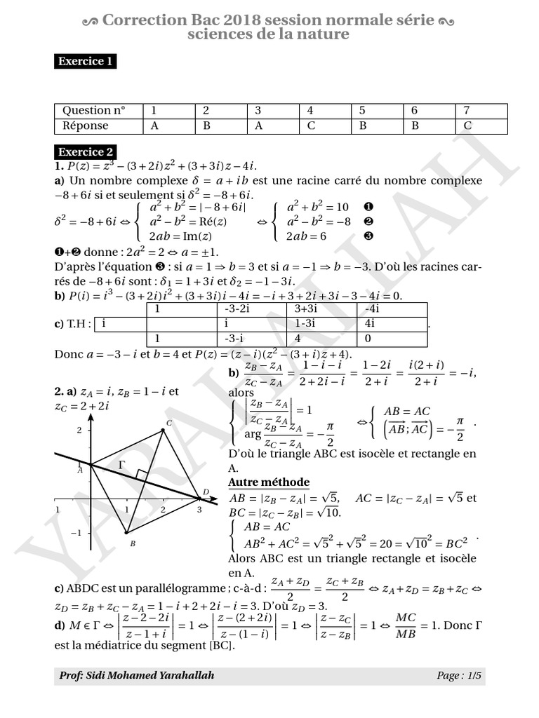 Correction Bac 2018 Maths Sciences | PDF | Géométrie euclidienne ...