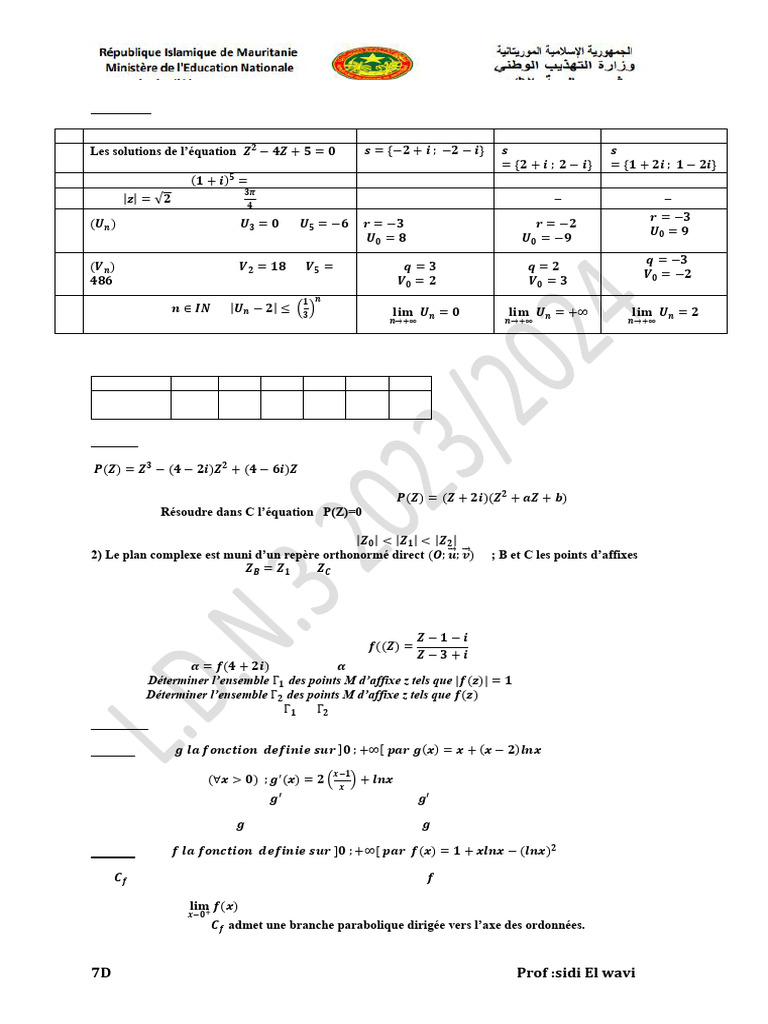 BAC Blanc Mathématiques 7D | PDF | Fonction (Mathématiques ...