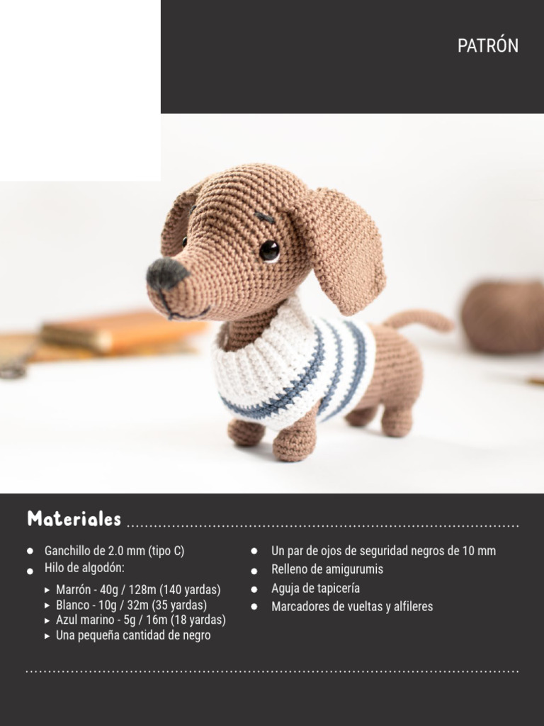 Patrón de Amigurumi: Perro Tejido | PDF | Tejer | Fibras