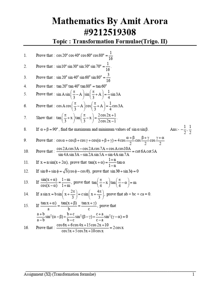 Trigonometry Transformation Formulas | PDF | Elementary Mathematics ...