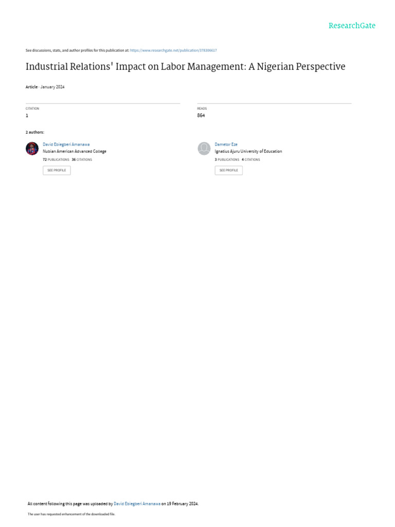 Industrial Relations in Nigerian Labor Management | PDF | Employment ...