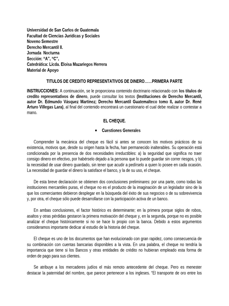 Historia y Función del Cheque en Derecho Mercantil | PDF | Cheque | Bancos