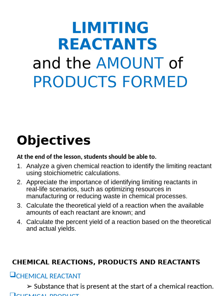 Limiting Reactants and The Amount of Products Formed | PDF ...