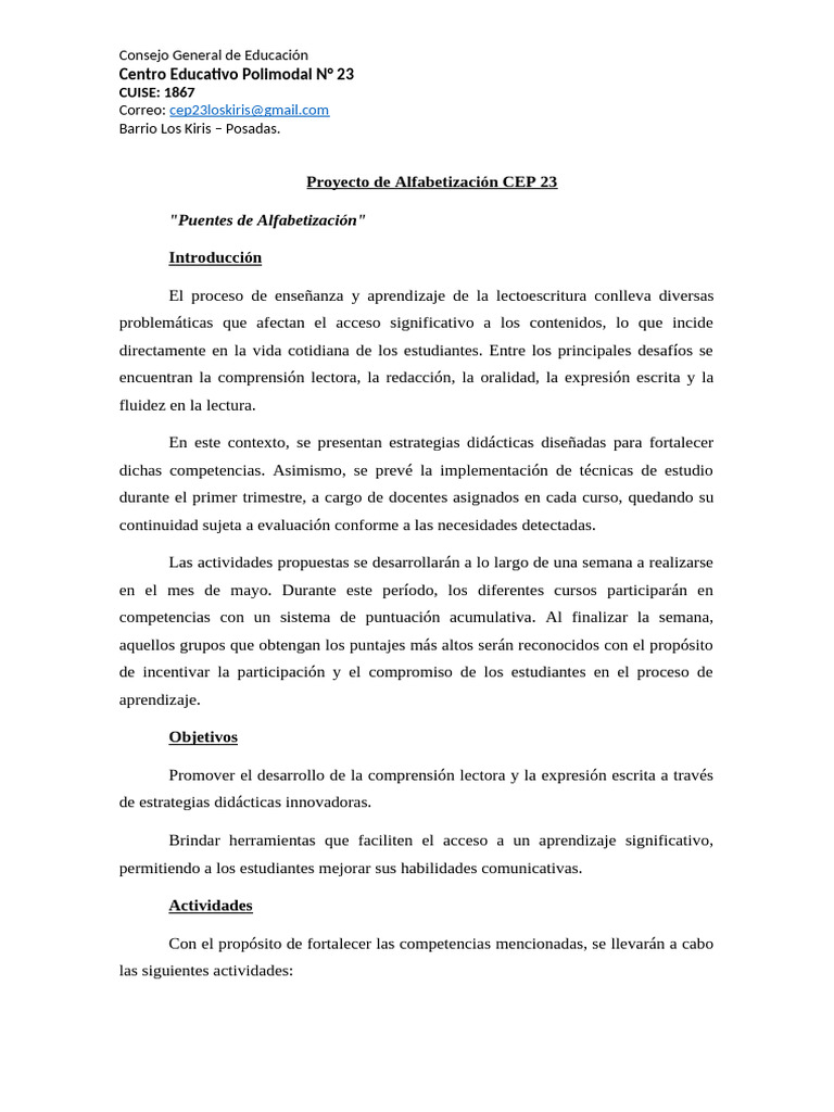 Estrategias de Alfabetización en CEP 23 | PDF | Literatura | Aprendizaje