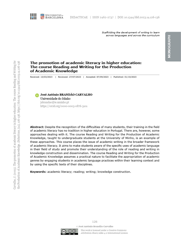 Enhancing Academic Literacy in Higher Education | PDF | Knowledge ...