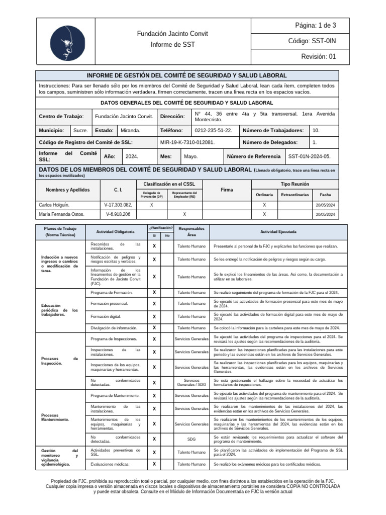 Informe de Seguridad y Salud Laboral 2024 | PDF | Vigilancia