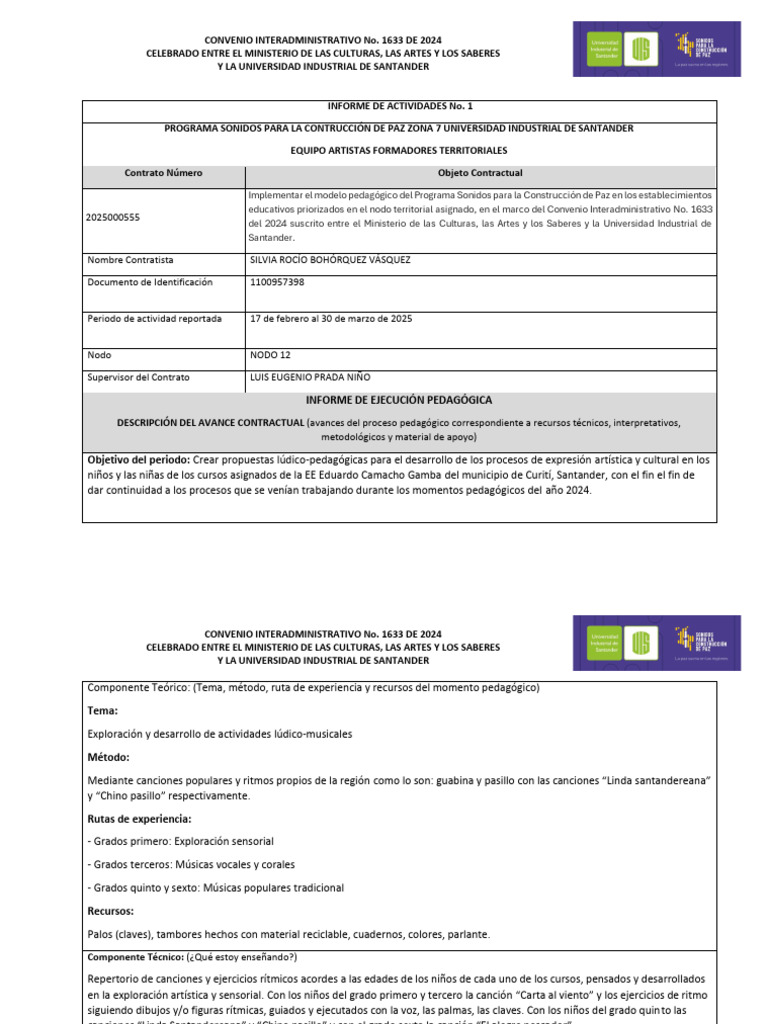 Informe Actividades Sonidos Paz 2024 | PDF