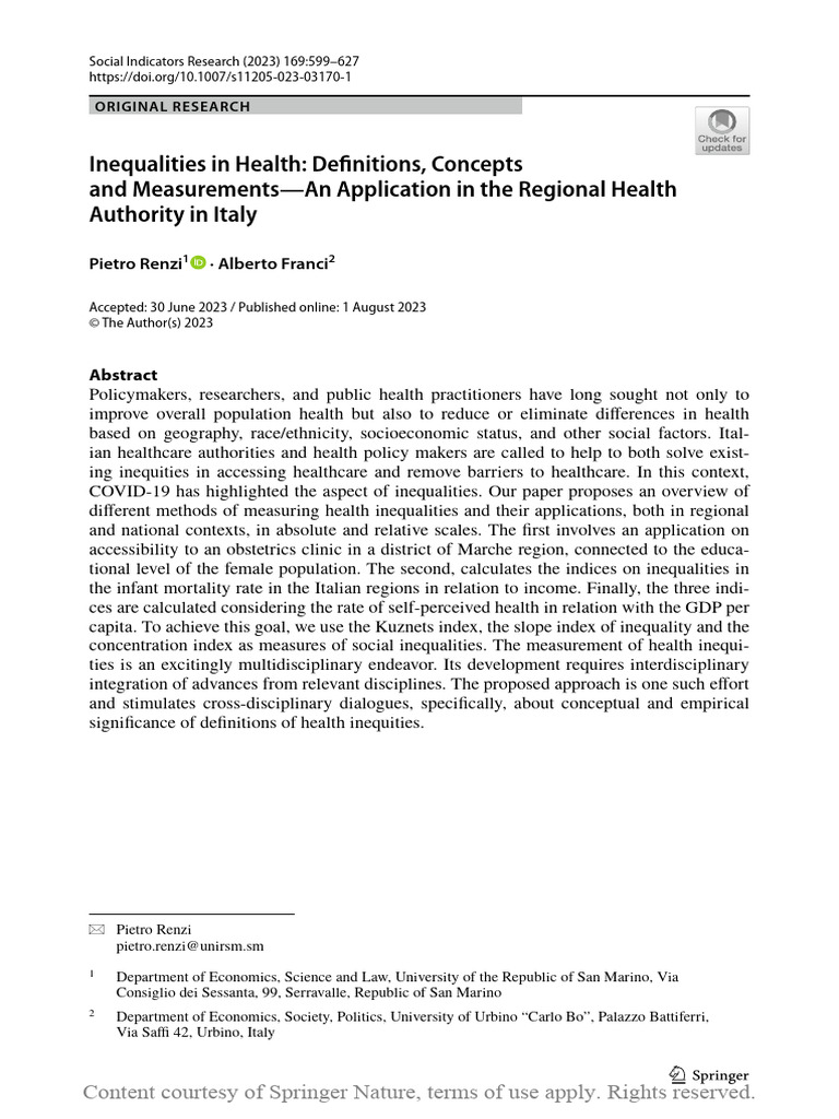Health Inequalities in Italy: Measurement Methods | PDF | Linear ...
