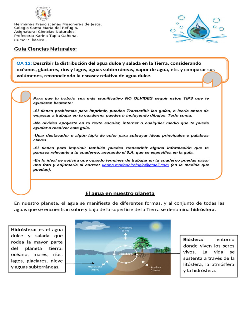 Distribución del Agua en la Tierra | PDF | Agua | Agua dulce