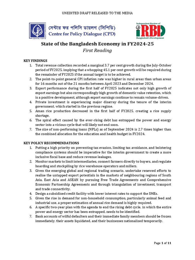 Bangladesh Economic Survey 2024-25 Insights | PDF | Inflation ...