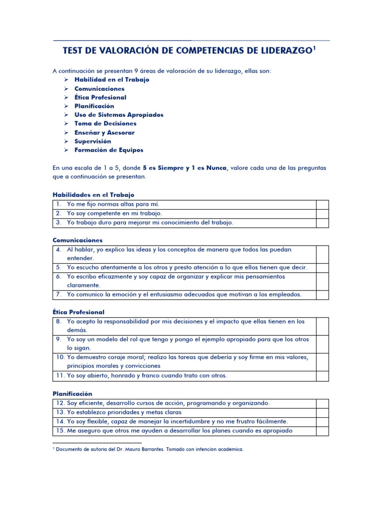 Evaluación de Competencias de Liderazgo | PDF | Toma de decisiones ...