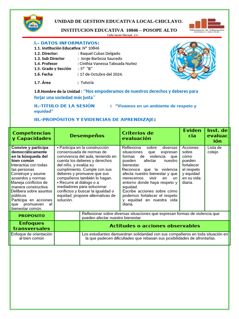 SESION VIVAMOS EN UN AMBIENTE DE RESPETO Y EQUIDAD | PDF | Violencia ...