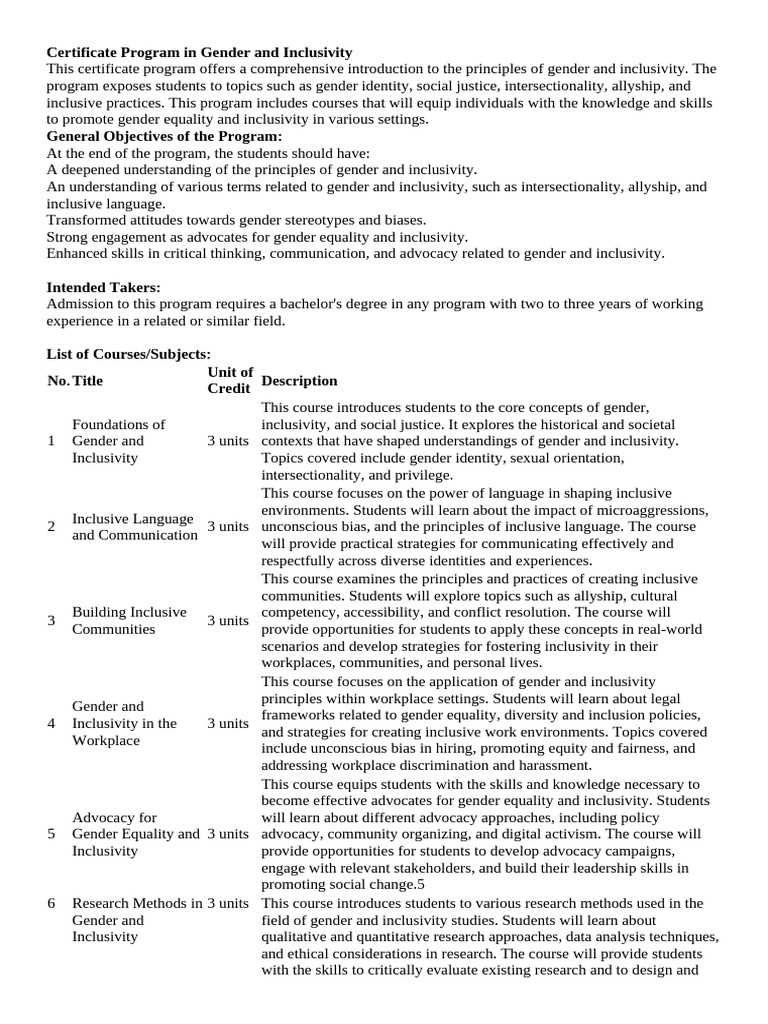 Gender and Inclusivity Certificate Program | PDF | Gender | Gender Studies