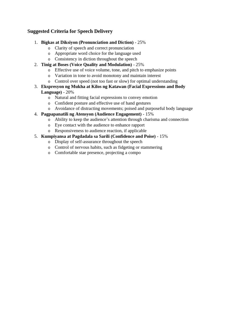 Criteria for Effective Speech Delivery | PDF