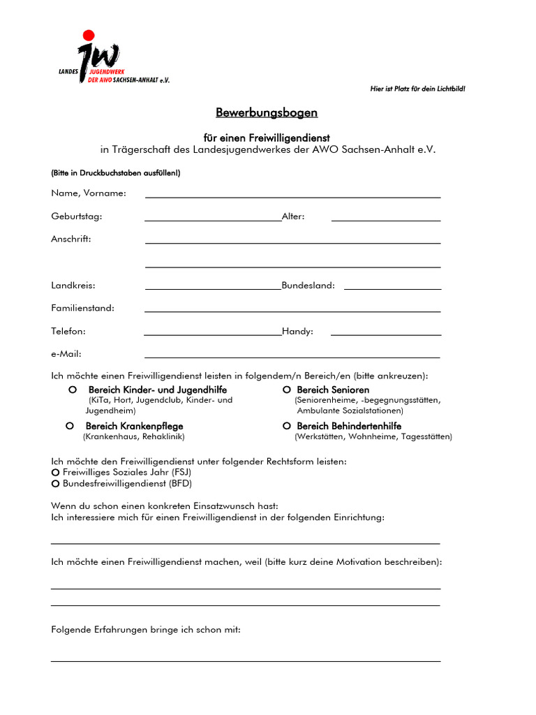 Bewerbungsbogen Das FSJ | PDF