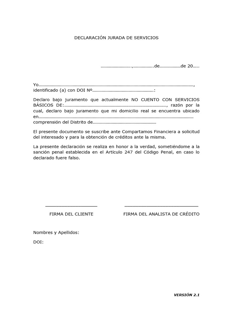 Declaración Jurada de Servicios | PDF