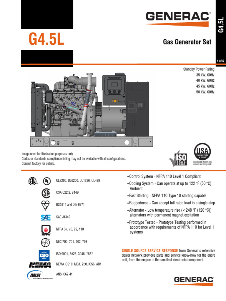 Generac 4.5L Specsheet | PDF | Energy Technology | Applied And ...