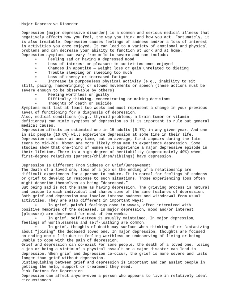 Understanding Major Depressive Disorder | PDF | Grief | Major ...