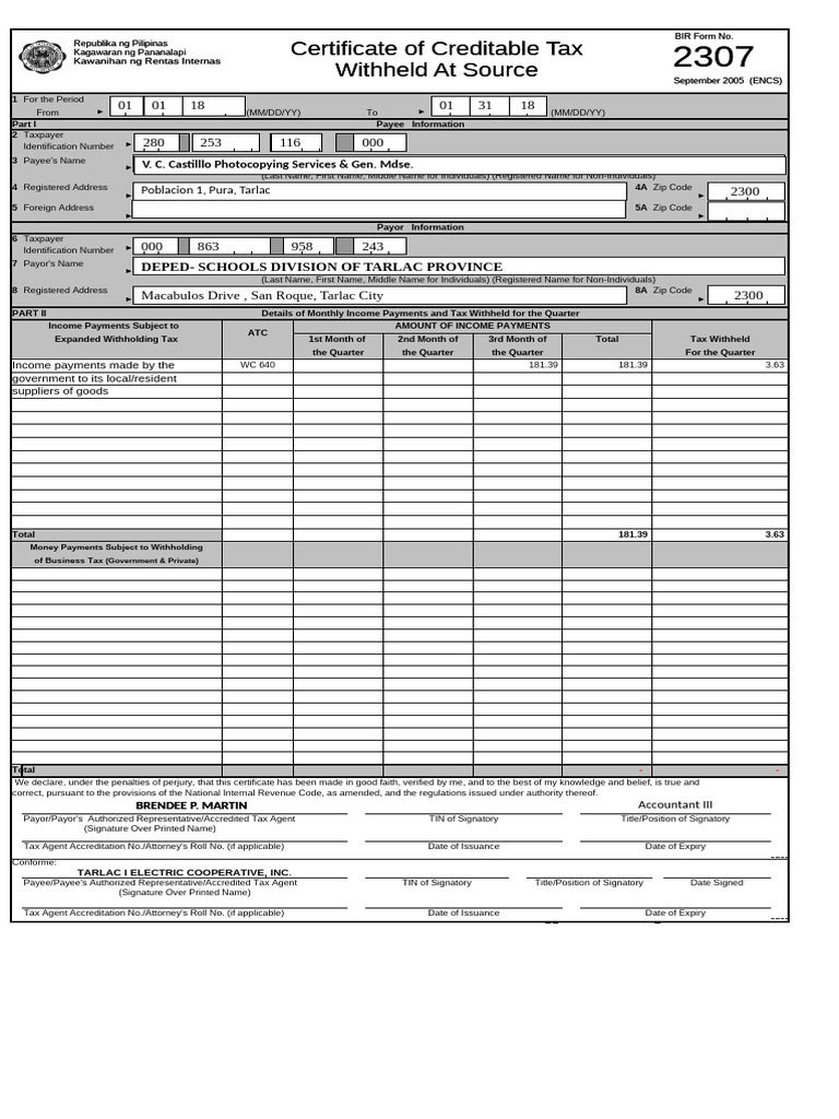 BIR Certificate of Tax Withheld Forms | PDF | Payments | Taxes