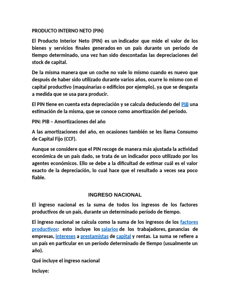 Producto Interno Neto y su Importancia | PDF | Producto Interno Bruto ...