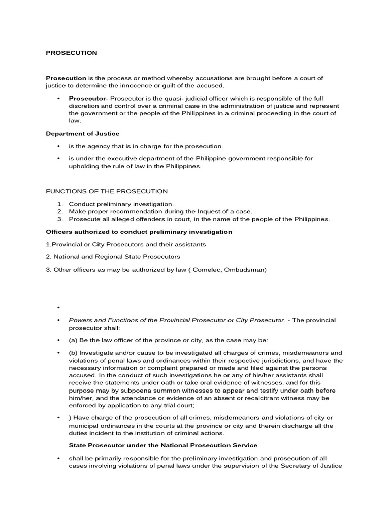 Overview of Prosecution in the Philippines | PDF | Bail | Prosecutor