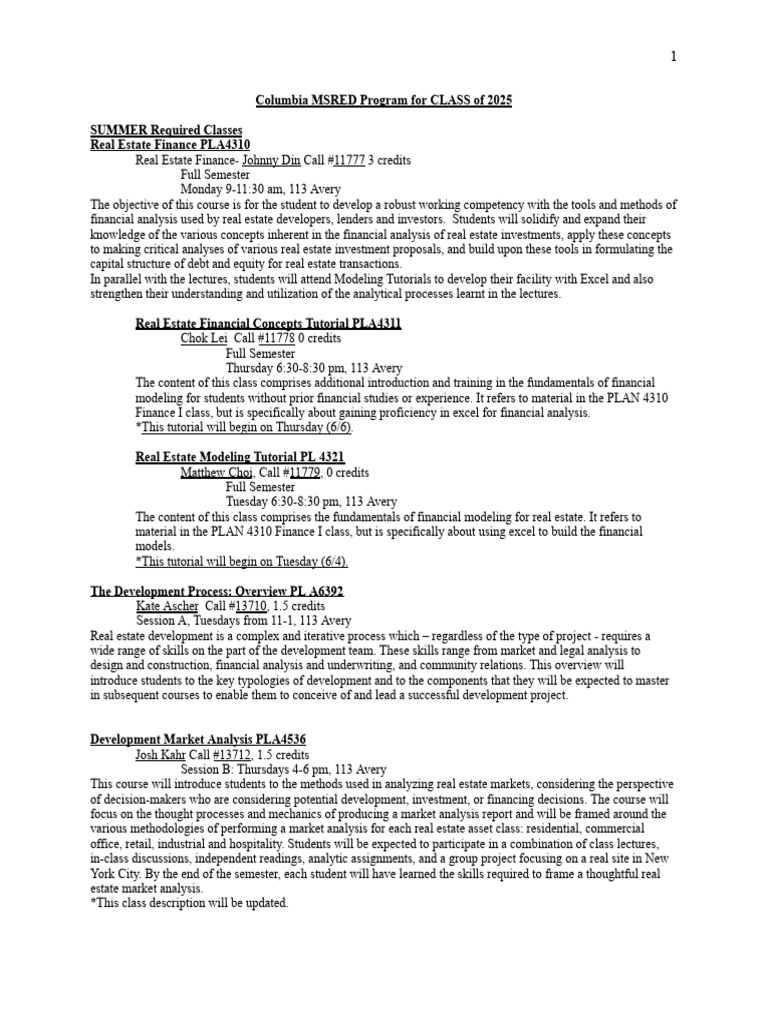 Columbia MSRED Program Overview 2025 | PDF | Equity (Finance ...