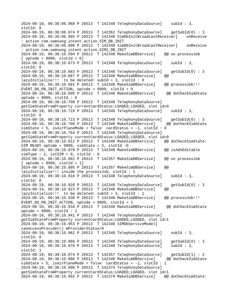 Telephony SIM Database Initialization Logs | PDF