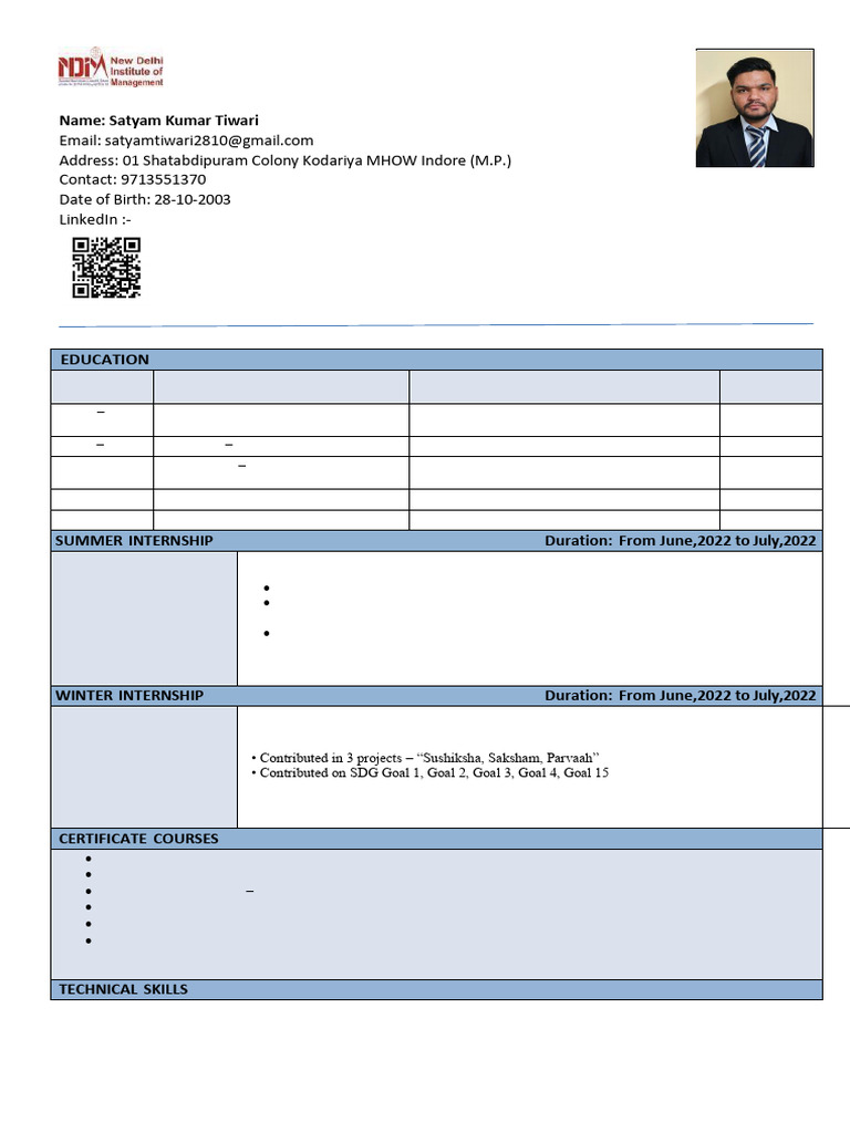 Satyam Tiwari's Finance CV & Skills | PDF | Business | Investing