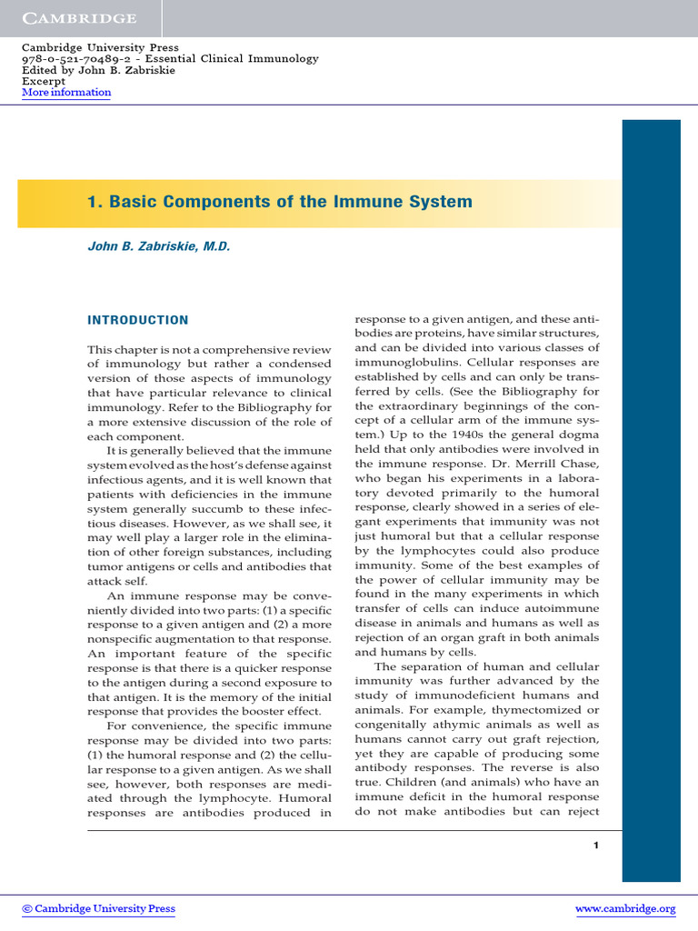 Basic Components of The Immune System-1 | PDF | T Cell | Antibody