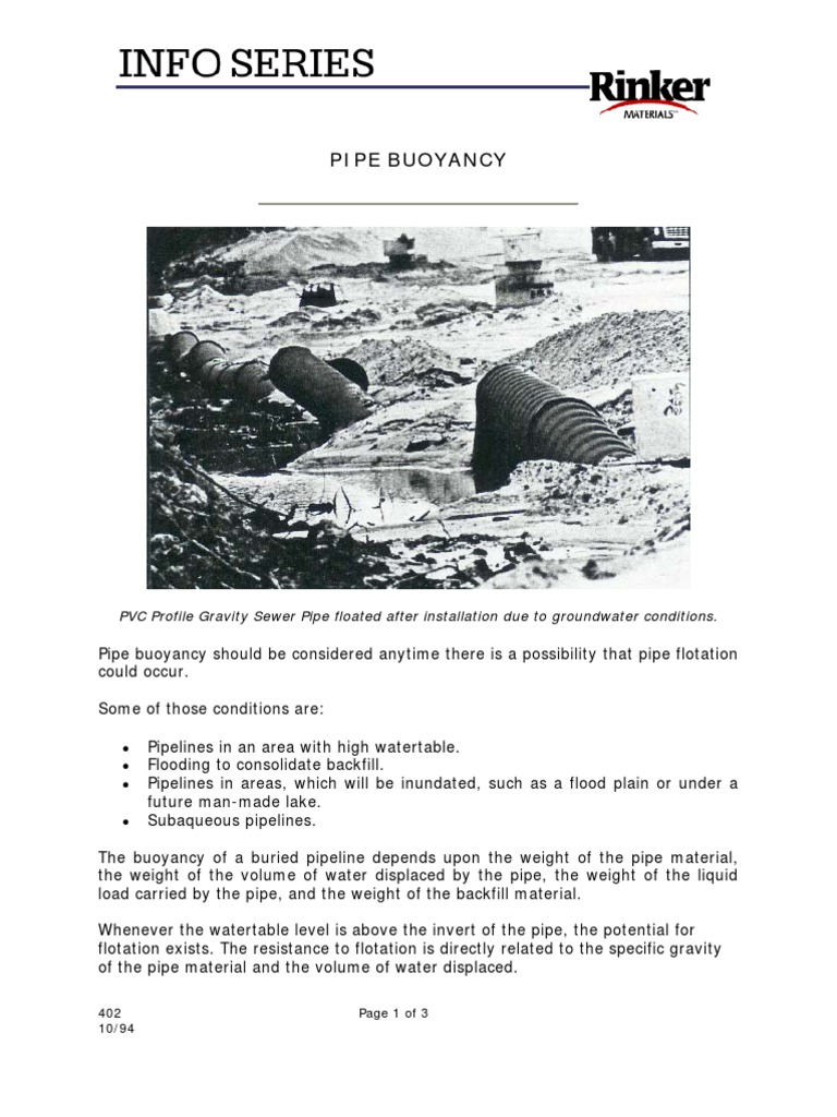PVC Pipe Buoyancy and Flotation Risks | PDF | Buoyancy | Weight